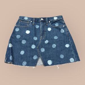 Madewell Rigid Denim A Line Skirt Womens 29 Blue Polka Dot Leandra Wash Stretch
